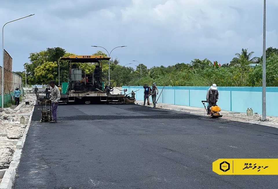 Asphalt paving on a Milandhoo road, Oct 2023