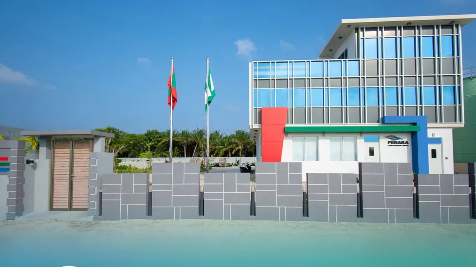 Exterior of the new three-storey Fenaka office building in Sh. Milandhoo