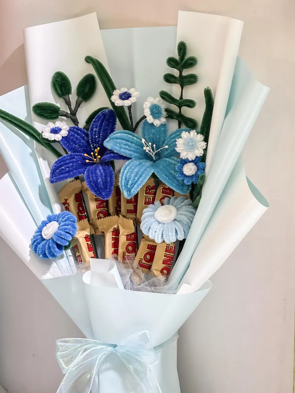 Blue lily & chocolate bouquet